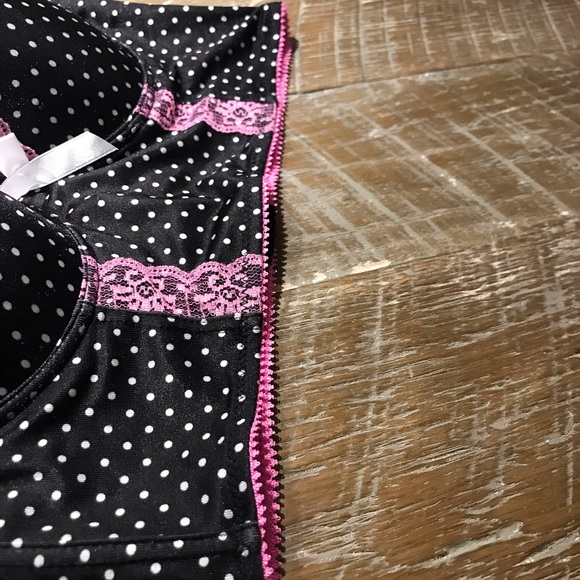 Sexy Lingerie Bra Top 34C Black with white polka dot and pink lace trim - Picture 5 of 8